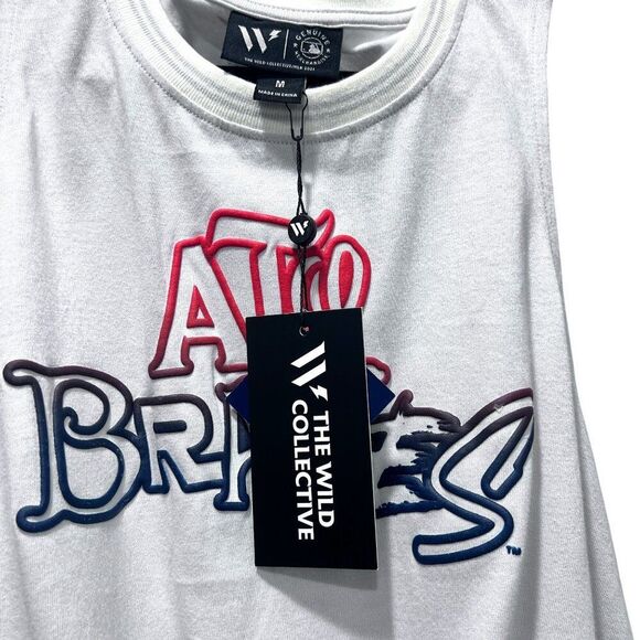 NWT! Atlanta Braves MLB Wild Collective Twisted Tie Front Puff Print Top Medium - Picture 4 of 7